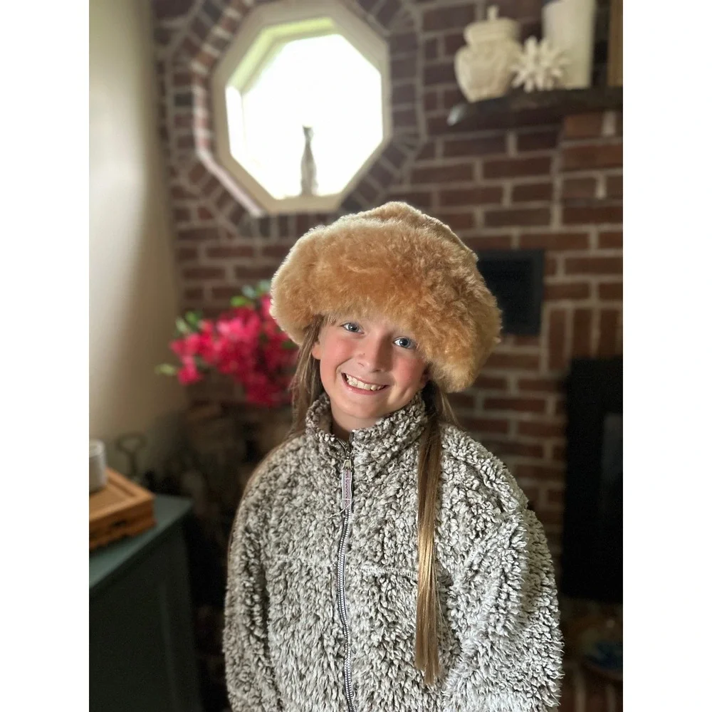 Handcrafted Alpaca Fur Cossack Hat Tan Camel Women Girls Winter Peruvian Soul